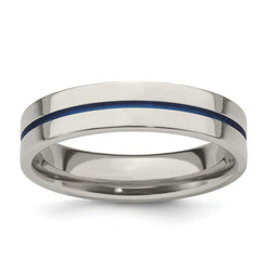 Edward Mirell Gray Titanium with Blue Anodized Stripe Flat 5mm Band - Larson Jewelers