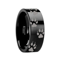 Animal Track Wolf Print Ring Engraved Black Tungsten - 4mm - 12mm - Larson Jewelers