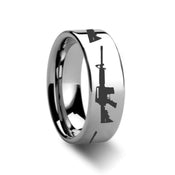 AR-15 Firearm AR15 Design Ring Engraved Flat Tungsten Ring - 6mm - 8mm - Larson Jewelers