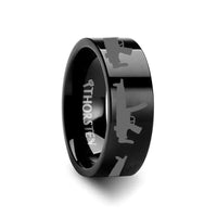 MP5 Print Design Ring Engraved Flat Tungsten Black Ring - 4mm - 12mm - Larson Jewelers