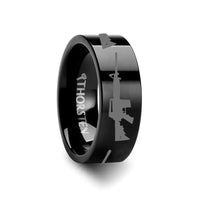 AR-15 Print Design AR15 Ring Engraved Flat Tungsten Black Ring - 4mm - 12mm - Larson Jewelers