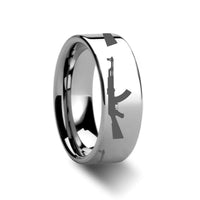 AK-47 Firearm AK47 Design Ring Engraved Flat Tungsten Ring - 4mm - 12mm - Larson Jewelers