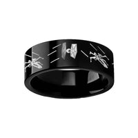 Tie Fighter X-Wing Design Black Tungsten Engraved Ring - 4mm - 12mm - Larson Jewelers