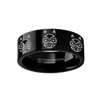 Engraved Princess Mononoke San Mask Black Tungsten Ring Flat Polished Finish - 4mm - 12mm - Larson Jewelers