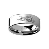 Train Conductor Railroad Landscape Ring Engraved Flat Tungsten Ring - 4mm - 12mm - Larson Jewelers