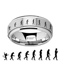 Spinning Engraved Human Evolution Tungsten Carbide Spinner Wedding Band - 8mm - Larson Jewelers