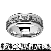 Spinning Engraved Roaming Deer Stag Tungsten Carbide Spinner Wedding Band - 8mm - Larson Jewelers