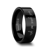 Handwritten Engraved Flat Pipe Cut Black Tungsten Ring Polished - 4mm - 12mm - Larson Jewelers