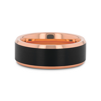 HAYDEN Rose Gold Plated Tungsten Polished Beveled Ring with Brushed Black Center - 6mm & 8mm