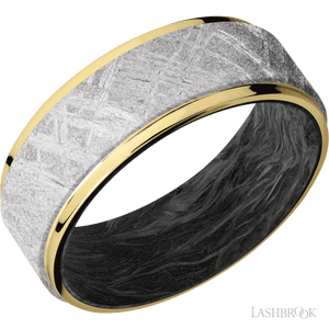 10K Yellow Gold with Polish Finish and Meteorite Inlay and Forged Carbon Fiber - 8MM - Larson Jewelers