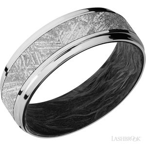 14K White Gold with Polish , Polish Finish and Meteorite Inlay and Forged Carbon Fiber - 7MM - Larson Jewelers