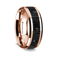 14K Rose Gold Polished Beveled Edges Wedding Ring with Lava Inlay - 8 mm - Larson Jewelers