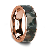 Flat Polished 14K Rose Gold Wedding Ring with Coprolite Fossil Inlay - 8 mm - Larson Jewelers