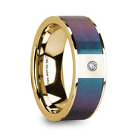 EUSEBIOS 14k Polished Yellow Gold Men’s Ring with Blue/Purple Color Changing Inlay & Diamond - 8mm - Larson Jewelers