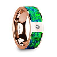 HERAKLEES Men’s Polished 14k Rose Gold & Green/Blue Opal Inlay Wedding Ring with Diamond - 8mm - Larson Jewelers