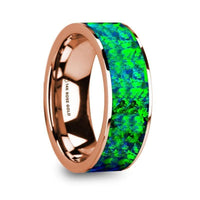 HESPEROS Men’s 14K Rose Gold & Green/Blue Opal Inlaid Flat Wedding Band - 8mm - Larson Jewelers