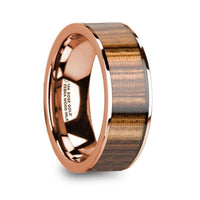 MAHAIL Men’s Polished 14k Rose Gold & Zebra Wood Inlay Flat Wedding Ring - 8mm - Larson Jewelers