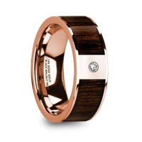 MITROS Men’s Polished 14k Rose Gold & Black Walnut Inlay Wedding Ring with Diamond - 8mm - Larson Jewelers