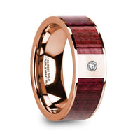 ORESTES Men’s Polished 14k Rose Gold Wedding Band with Purpleheart Wood Inlay & Diamond - 8mm - Larson Jewelers