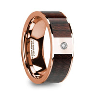 SILVANOS Polished 14k Rose Gold Men’s Wedding Band with Bubinga Wood Inlay & Diamond - 8mm - Larson Jewelers