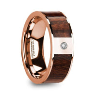 SPIRIDON Men’s Diamond Center Polished 14k Rose Gold Wedding Band with Carpathian Wood Inlay - 8mm - Larson Jewelers