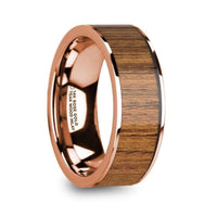 VERNADOS Polished 14k Rose Gold Men’s Wedding Band with Teak Wood Inlay - 8mm - Larson Jewelers