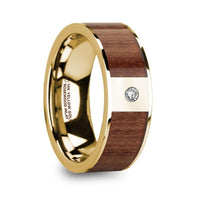 STEPHANOS Men’s Polished 14k Yellow Gold & Rosewood Inlay Flat Wedding Ring with Diamond - 8mm - Larson Jewelers