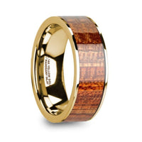 YANNI Polished 14k Yellow Gold Men’s Flat Wedding Band with Mahogany Wood Inlay - 8mm - Larson Jewelers