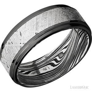 Zirconium with Polish , Polish Finish and Meteorite Inlay and Marble - 8MM - Larson Jewelers