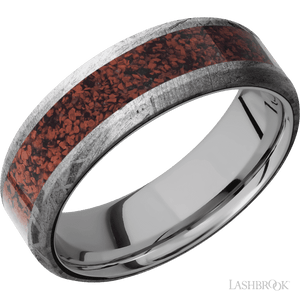 Meteorite with None Finish and Dinosaur Bone Red Inlay - 7MM - Larson Jewelers