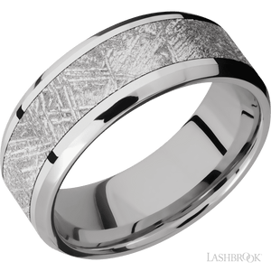 Platinum with Polish , Polish Finish and Meteorite Inlay - 8MM - Larson Jewelers