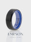 RIGEL Flat Beveled Edges Black Tungsten Ring with Brushed Center and Vibrant Blue Ceramic Inside - 6mm & 8mm