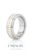 HARPER Tungsten Wedding Band with Raised Center & Brushed Silver Inlay and 9 Channel Set White Diamonds - 8mm