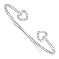 Sterling Silver Rhodium-plated CZ Heart Cuff Bangle - Larson Jewelers