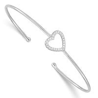 Sterling Silver Rhodium-plated CZ Heart Cuff Bangle Bracelet - Larson Jewelers