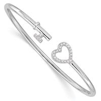 Sterling Silver Rhodium-plated CZ Heart and Key Flexible Bangle - Larson Jewelers