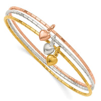 Sterling Silver/Gold-tone/Rose-tone w/Puffed Heart Bangle Set - Larson Jewelers