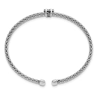 Sterling Silver Rhodium-plated Polished CZ Heart Mesh Cuff Bangle - Larson Jewelers