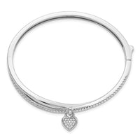 Sterling Silver Rhodium-plated CZ Heart Dangle Hinged Bangle - Larson Jewelers