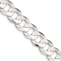 Sterling Silver 11.9mm Concave Beveled Curb Chain Necklace