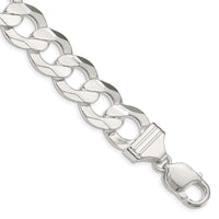 Sterling Silver 13.8mm Concave Beveled Curb Chain Bracelet