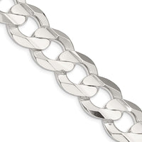 Sterling Silver 15.75mm Concave Beveled Curb Chain Necklace