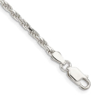 Sterling Silver 2.5mm Diamond-cut Rope Chain Bracelet