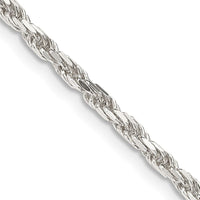 Sterling Silver 2.5mm Diamond-cut Rope Chain Necklace w/4in ext.