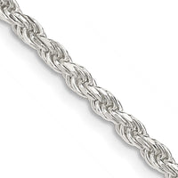 Sterling Silver 2.75mm Diamond-cut Rope Chain Necklace w/2in ext.