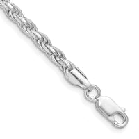 Sterling Silver Rhodium-plated 3.5mm Diamond-cut Rope Chain