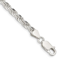 Sterling Silver 4.25mm Diamond-cut Rope Chain Bracelet