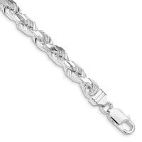 Sterling Silver Rhodium-plated 7mm Diamond-cut Rope Chain