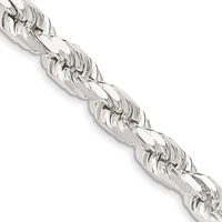 Sterling Silver 8mm Diamond-cut Rope Chain Necklace