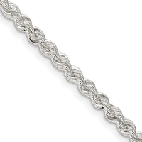 Sterling Silver 3mm Solid Rope Chain Necklace